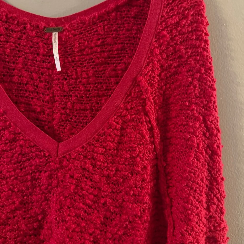 Free People Womens Pullover Sweater Red Long Sleeve V Neck Inside Out S/p Dc - Picture 4 of 12
